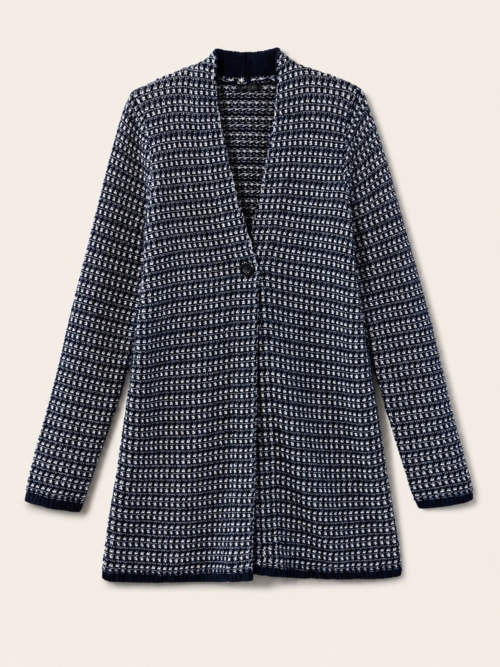 NWT J.Jill Wearever Contrast Trim Sweater Jacket Navy Cream S